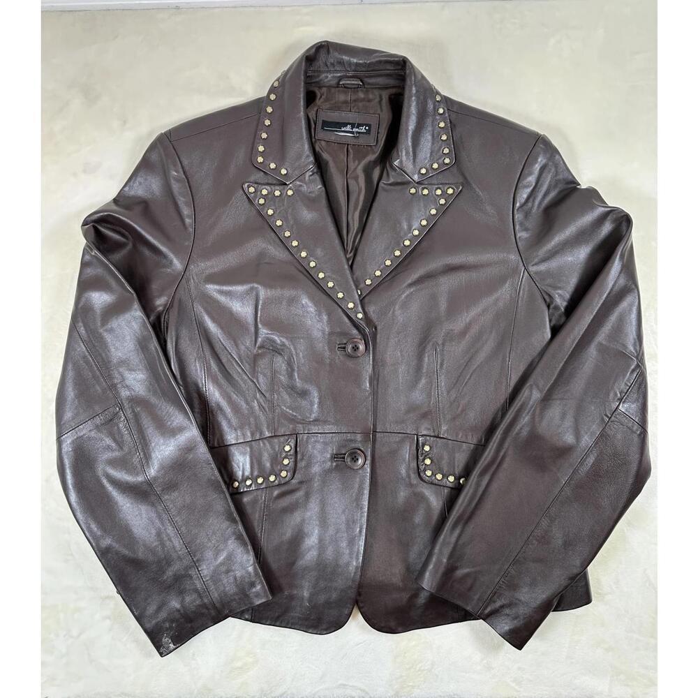Y2K Willi Smith Studded Brown Leather Blazer Cropped Jacket